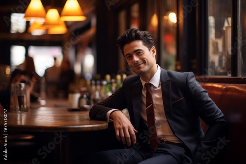 Portrait of a young businessman sitting at a bar counter in a pub