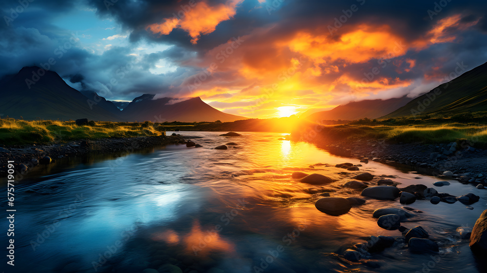 Fototapeta premium Good morning with sunshine. Sunset in a beautiful landscape