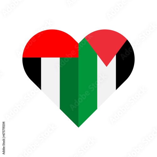 friendship concept. heart shape icon of united arab emirates and palestine flags. vector illustration isolated on white background