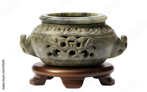beautiful Hand Carved Soapstone Incense Burner in the Wooden Table Isolated on Transparent Background PNG.