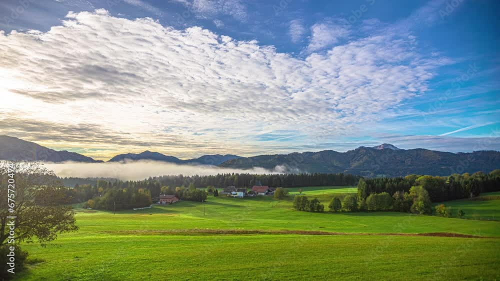 Small villages, meadows and mountains near lake Attersee, time lapse Small villages, meadows and mountains near lake Attersee, time lapse