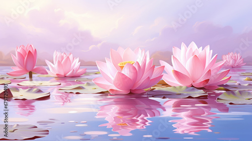 beautiful pink lotus on the pond  water lily  harmony  meditation  relaxation  zen  calm  spa  flower  plant  nature  floral  bloom  spring  blossom  lake  river  source  tenderness  petals