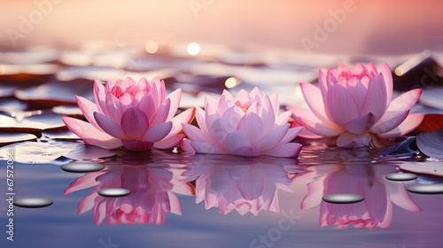 beautiful pink lotus on the pond  water lily  harmony  meditation  relaxation  zen  calm  spa  flower  plant  nature  floral  bloom  spring  blossom  lake  river  source  tenderness  petals