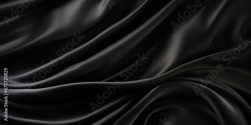 Black textured silk fabric abstract background 