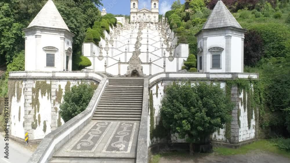Portuguese sanctuary Bom Jesus do Monte Braga aerial shot Portuguese sanctuary Bom Jesus do Monte Braga aerial shot