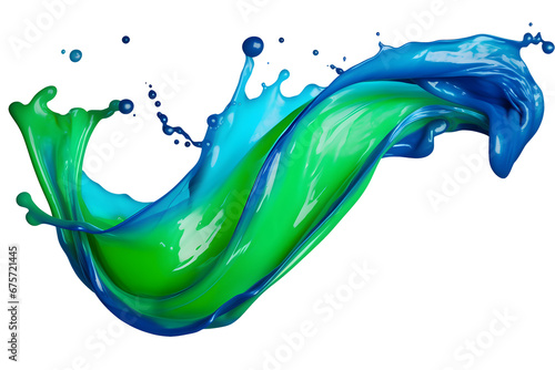 swirling blue green paint spiral splash isolated on transparent background - art effect design element PNG coutout