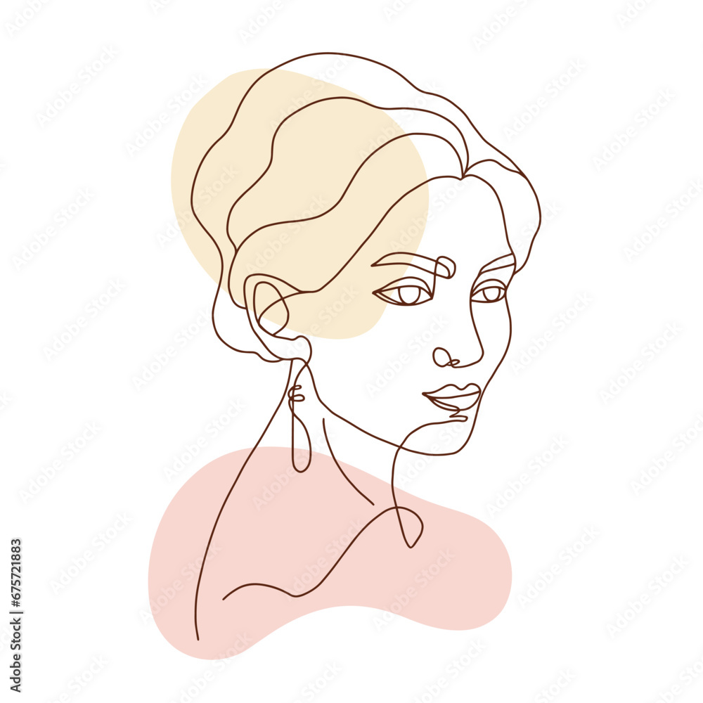 Abstract Beautiful Woman Portrait One Line Drawing Abstract Beautiful Woman Portrait One Line Drawing