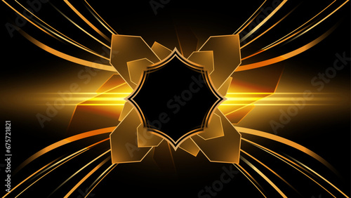 Abstract golden wings on black background, Gorgeous fantasy golden angle wings isolated