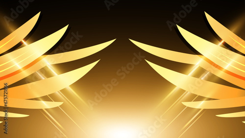 Abstract golden wings on black background, Gorgeous fantasy golden angle wings isolated
