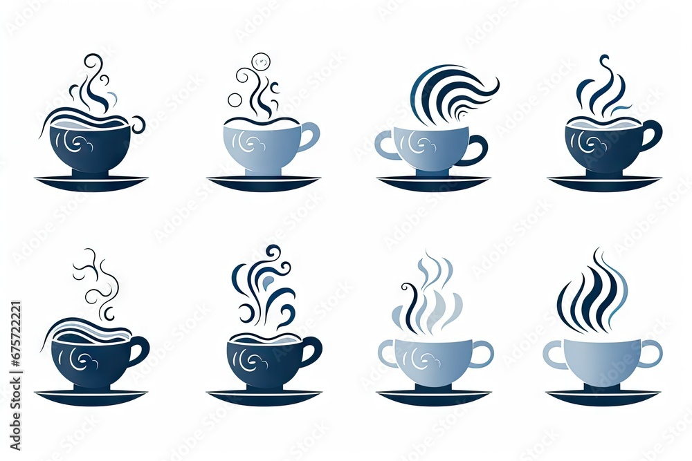 Obraz premium Coffee Cup with Steam Icon Set, Minimalist Cafe Logo, Teacup Symbol, Hot Drink Mug Silhouette, Coffee Cup