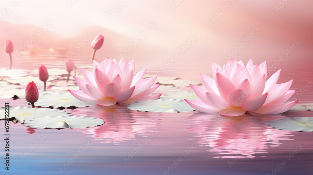 beautiful pink lotus on the pond, water lily, harmony, meditation, relaxation, zen, calm, spa, flower, plant, nature, floral, bloom, spring, blossom, lake, river, source, tenderness, petals