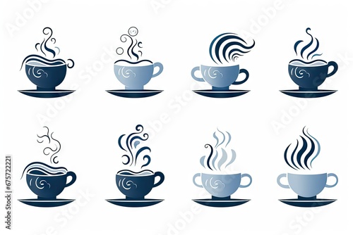 Coffee Cup with Steam Icon Set, Minimalist Cafe Logo, Teacup Symbol, Hot Drink Mug Silhouette, Coffee Cup