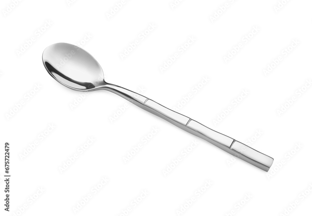 One clean shiny spoon isolated on white One clean shiny spoon isolated on white
