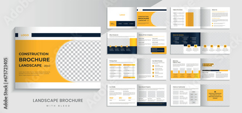 Construction Landscape company profile brochure design. 16 pages layout brochure template.
