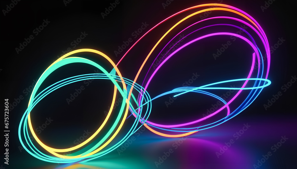 Colorful neon light trails creating an abstract pattern on a dark background, Generative AI. Colorful neon light trails creating an abstract pattern on a dark background, Generative AI.