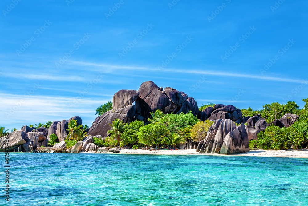 Source d'Argent Beach, Island La Digue, Republic of Seychelles, Africa. - obrazy, fototapety, plakaty 