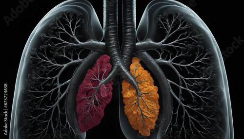 anatomical lungs illustration. model set against a black backdrop showcases intricate details, generative AI