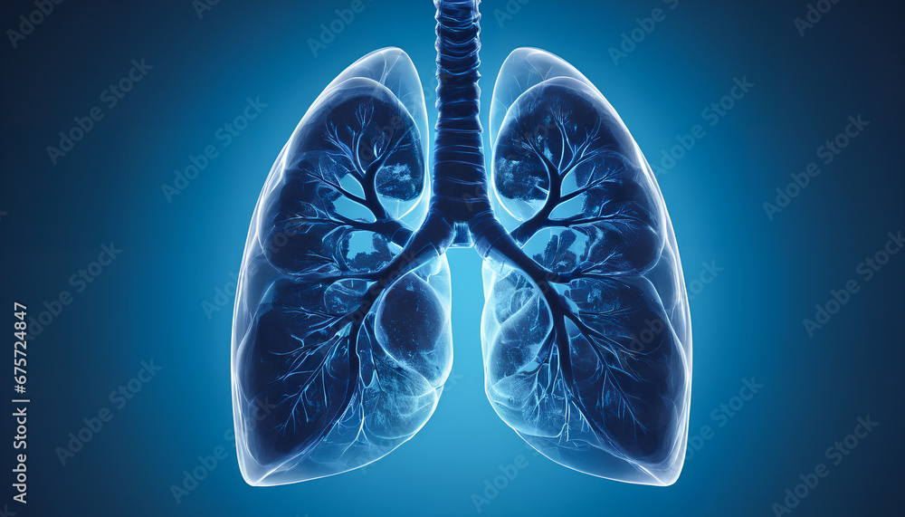 anatomical lungs depiction. model against a blue backdrop emphasizes intricate details, generative AI anatomical lungs depiction. model against a blue backdrop emphasizes intricate details, generative AI