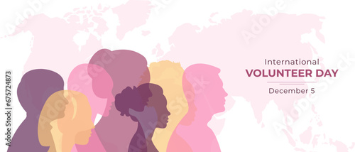 International Volunteer Day.Vector illustration with silhouettes of people.Volunteer day concept.
