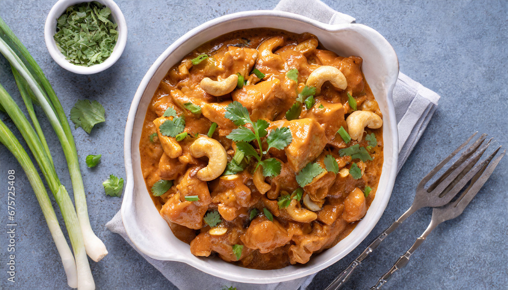 Flavorful Chicken and Cashew Curry Served with Cilantro and Green Onion