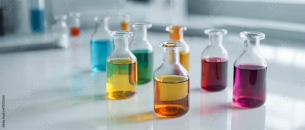 vibrant vials of colorful reagents in a research laboratory. mesmerizing chemical reactions, generative AI vibrant vials of colorful reagents in a research laboratory. mesmerizing chemical reactions, generative AI