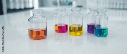 vibrant vials of colorful reagents in a research laboratory. mesmerizing chemical reactions, generative AI