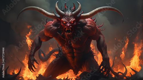 hellish creature: a demonic or devilish figure in hell, generative AI. photo