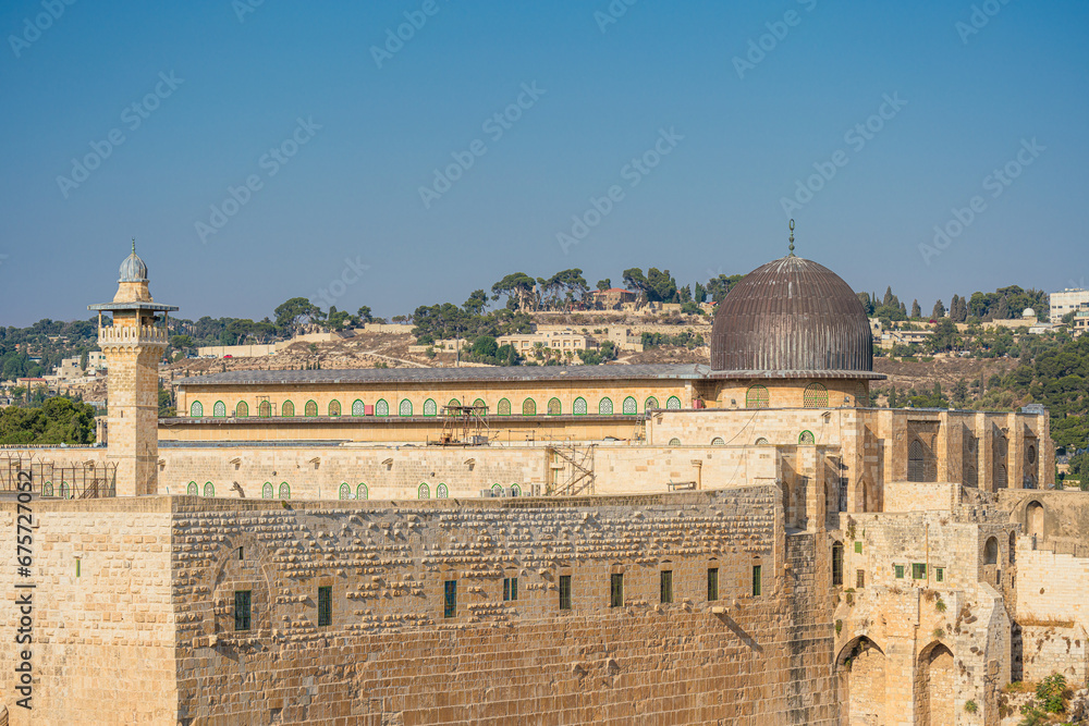 View of the historic Al-Aqsa mosque in al-haram al-Sharif, Jerusalem Old City
