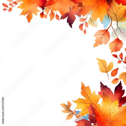 Fall leaves corner border. Autumn watercolor. Wedding Card. Generative AI