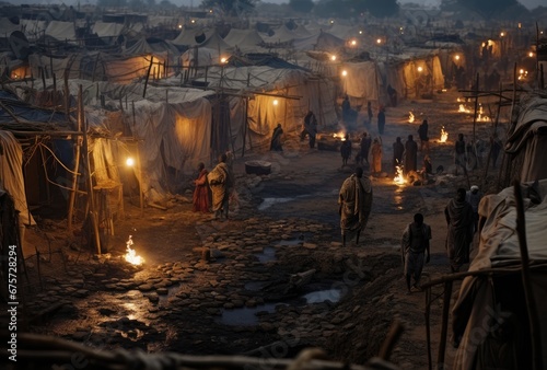 refugee camp with slum camp background © jambulart