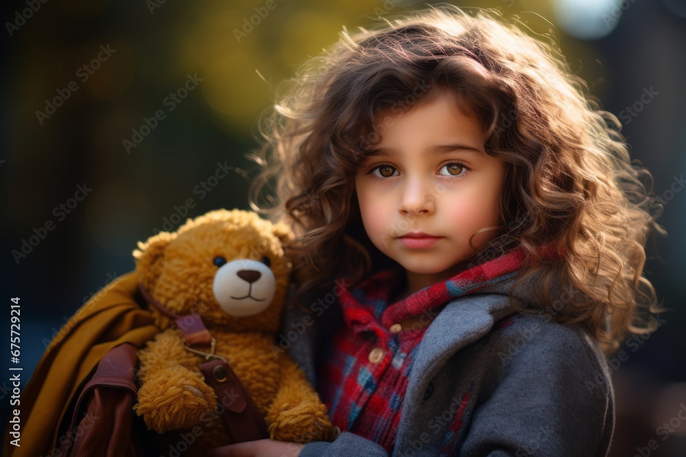 Portrait of a cute little girl with teddy bear in the park Portrait of a cute little girl with teddy bear in the park