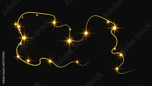 Gold glittering confetti wave and stardust photo