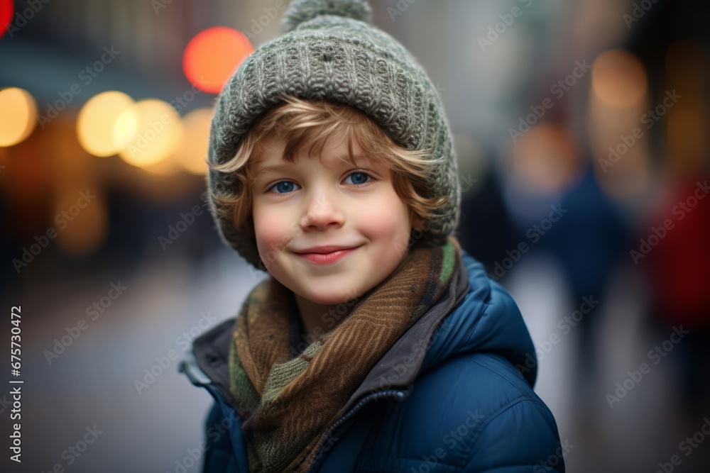 Portrait of a cute little boy in a hat and scarf. Portrait of a cute little boy in a hat and scarf.