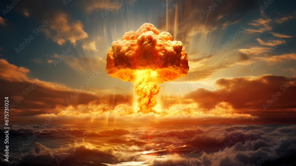 explosion nuclear bomb in ocean, Generative AI - obrazy, fototapety, plakaty 