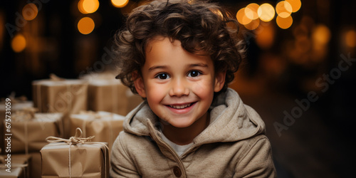 A happy smiling boy with chiristmas gifts - Christmas xmas home holiday celebrations - 