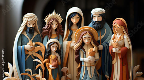 jesus christ born scene - merry christmas greetings with jesus born in manger joseph and mary wise king characters - Ai photo
