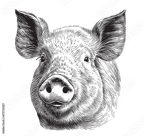 Pig face sketch hand drawn in doodle style Vector illustration