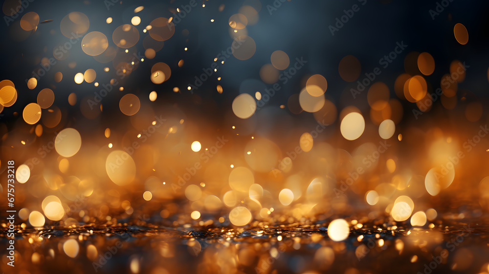 the Abstract blur golden bokeh lighting from glitter texture Background - natural bokeh and bright golden lights. Vintage Magic background with colorful - Abstract background with gold particle - Ai

