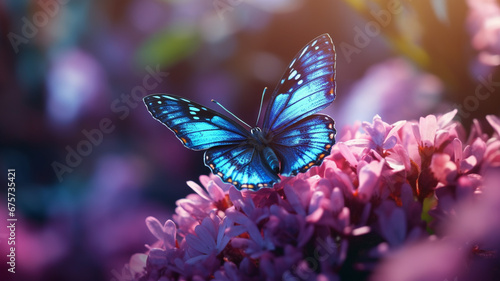butterfly and beautiful flower spring summer. © Yuwarin