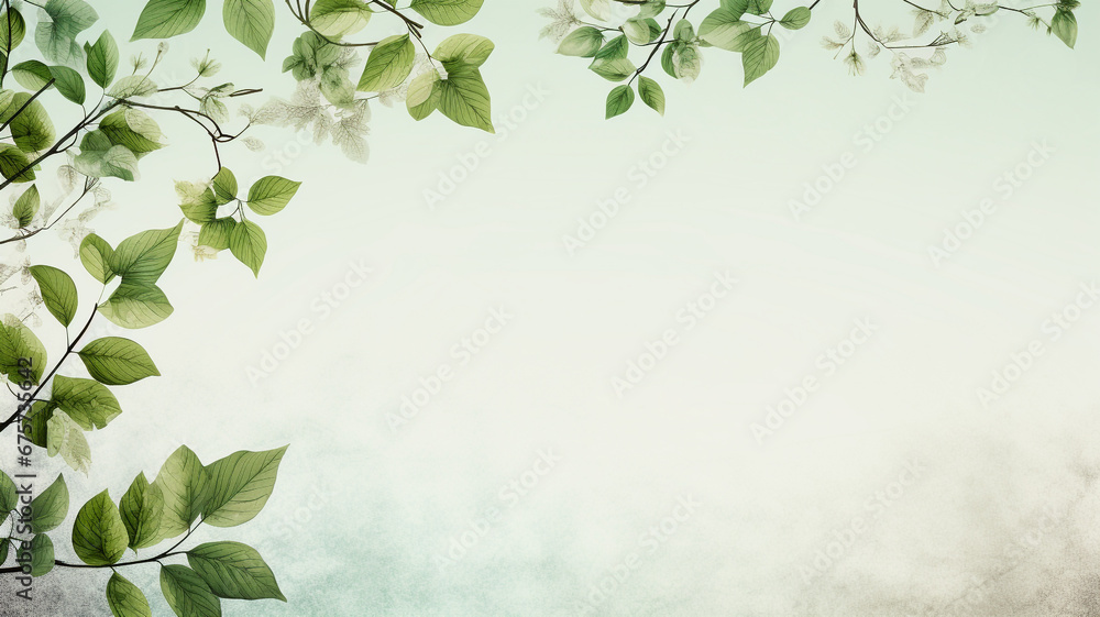 Background leaves of spring in the corner with wide copy space for text