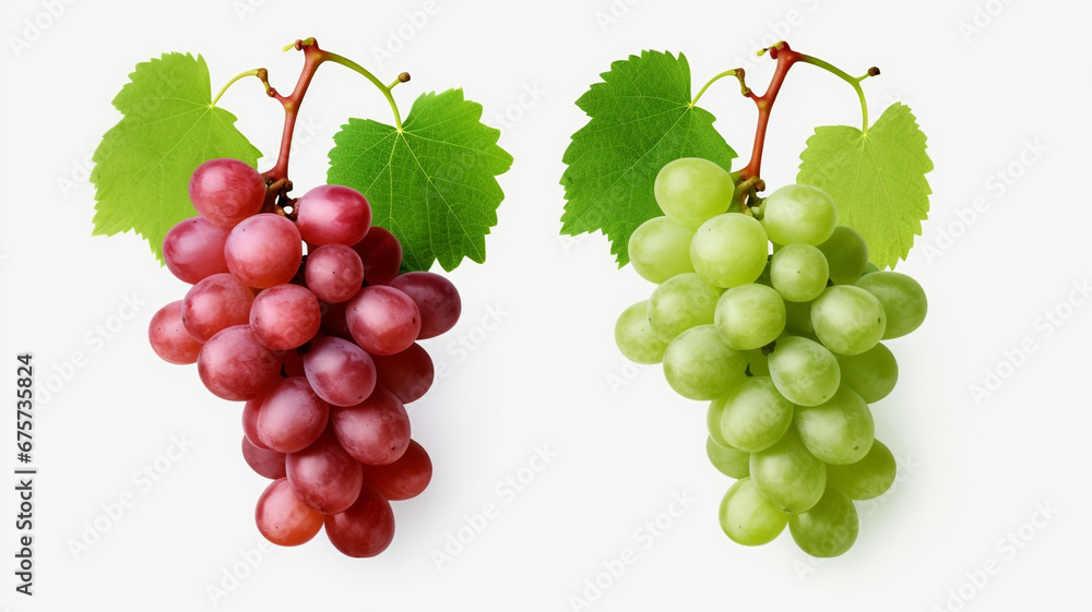 Collection set of green and red grapes isolated on white background.