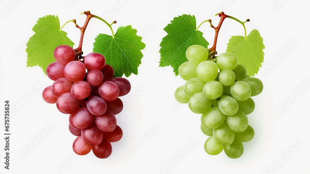 Obraz premium Collection set of green and red grapes isolated on white background.