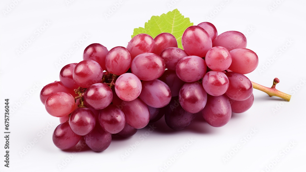 grapes with green grape leaves isolated on white background