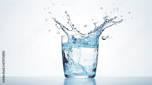 Glass of water with splashes isolated on white background