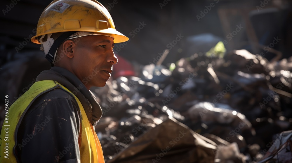 Foreman turned to inspect the large pile of trash. Foreman turned to inspect the large pile of trash.