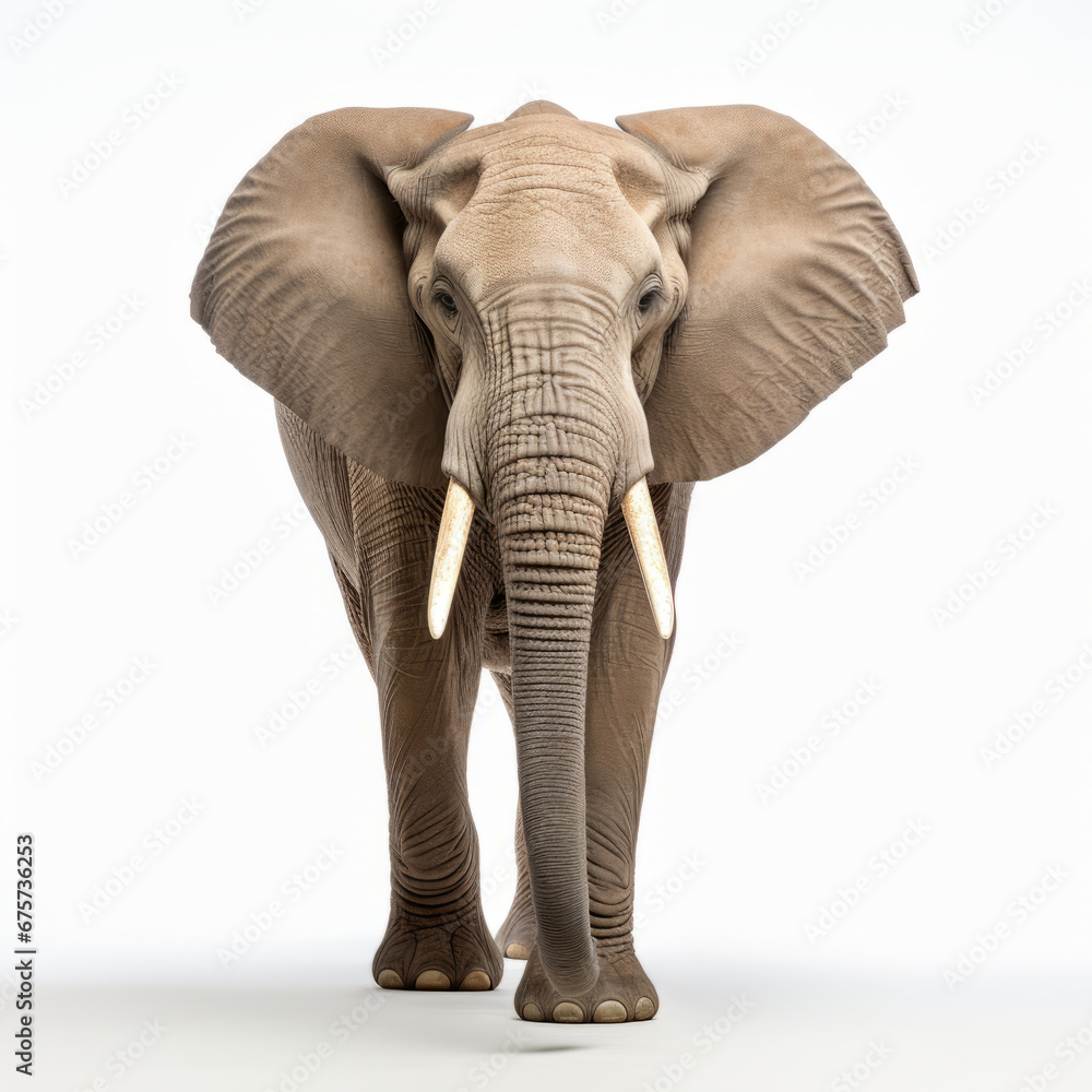 Obraz premium Elephant trunk and head against, isolated on white background