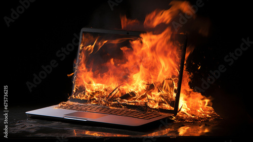 laptop full of fire