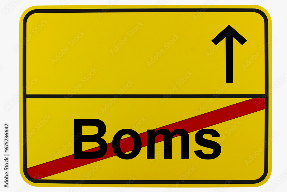 Illustration eines Ortsausgangsschildes von Boms in Baden-Württemberg Illustration eines Ortsausgangsschildes von Boms in Baden-Württemberg