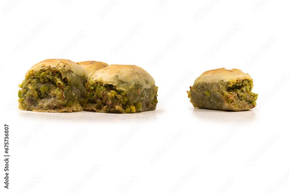 Turkish pistachio baklava isolated on white background. Turkish pistachio baklava isolated on white background.