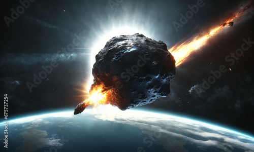 Kosmiczna kolizja meteorytu. Deszcz meteorytów. Kosmiczna eksplozja.  photo